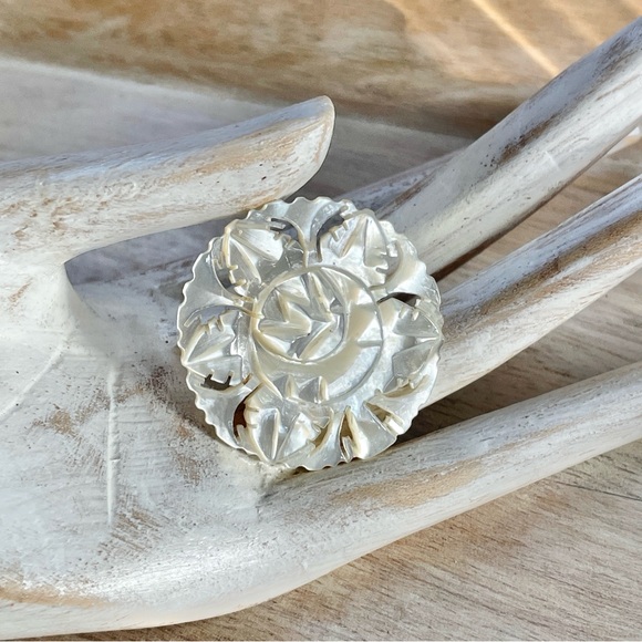Jewelry - Vintage Mother of Pearl Floral Carved Brooch Pin